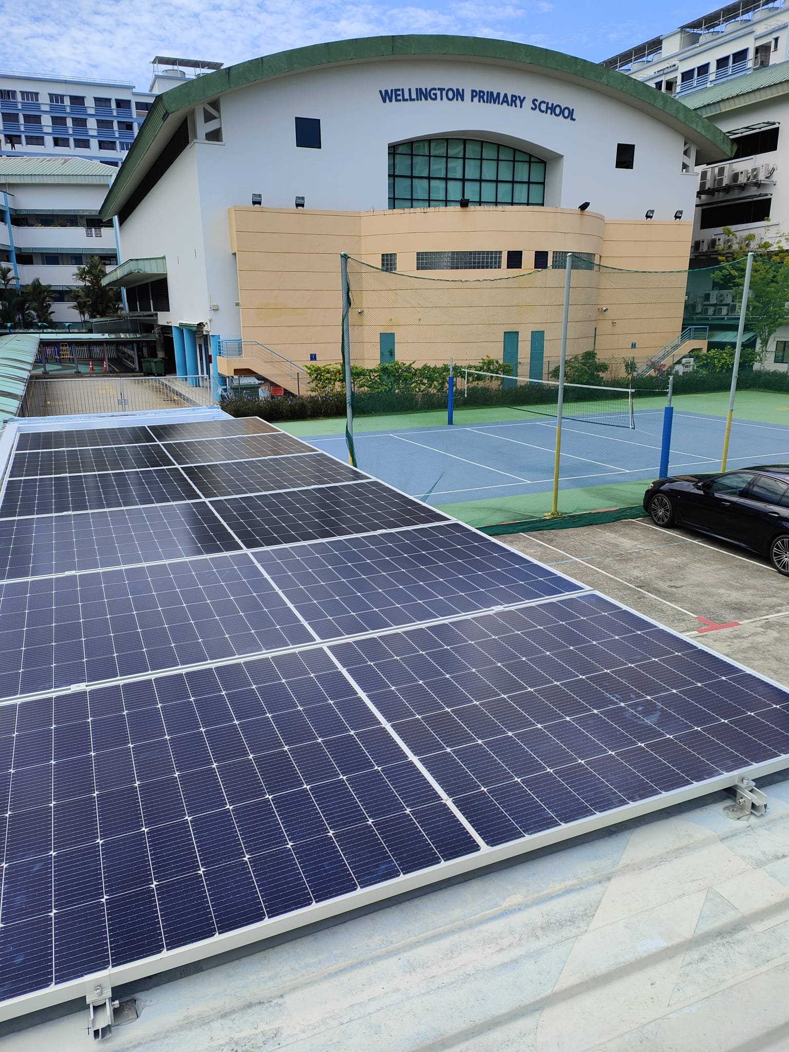 Hybrid solar air conditioner installed on a container at Wellington Primary School
