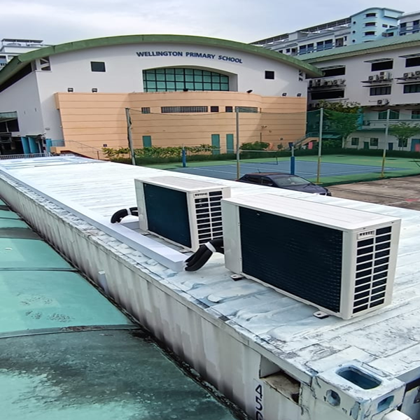 Hybrid air conditioner for a hydroponic vegetable farming container at Wellington Primary School