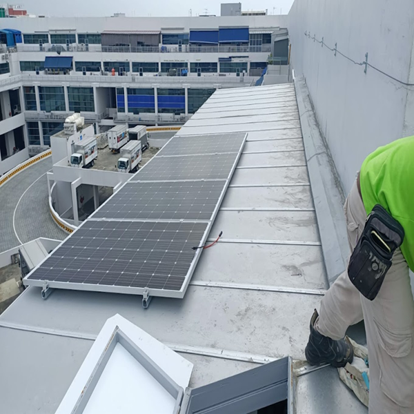 Solar panels installed on the roof of the Reliance International Trading office